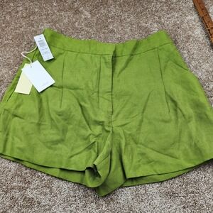 Wilfred Fable Linen Blend High Waist Pleated Shorts Succulent Green Size 10 NEW